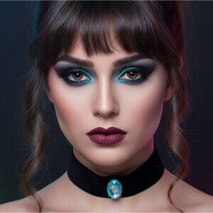 Black Velvet Choker with Aqua Faceted Center Stone